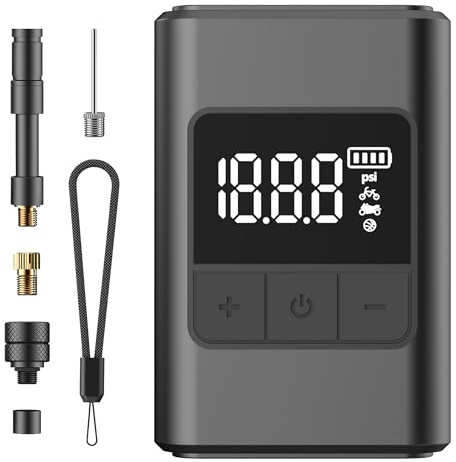 LWFTRA Mini Bike Tire Pump, 150 PSI Portable Electric Bike Air Pump with Digital Gauge, Brushless Rechargeable Bicycle Pump with Presta & Schrader Valves for Road, Mountain, Motorcycle & Sports Ball