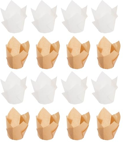 Lurrose Pirottini per Cupcake a Forma di Tulipano 100 Pezzi, Tazze da Forno in Carta Resistente al Calore, Involucro Monouso per Muffin e Mini Torte, Adatti per Pasticcerie e Cucina
