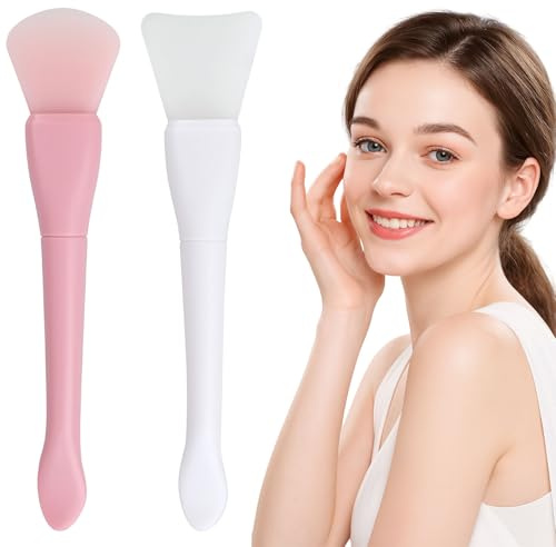 2 Pinceau Masque Visage Silicone, Double Extrémité Forme Queue de Poisson Applicateur pour Masque Visage Argile Boue DIY Soins de la Peau Facile à Nettoyer, Rose, Blanc