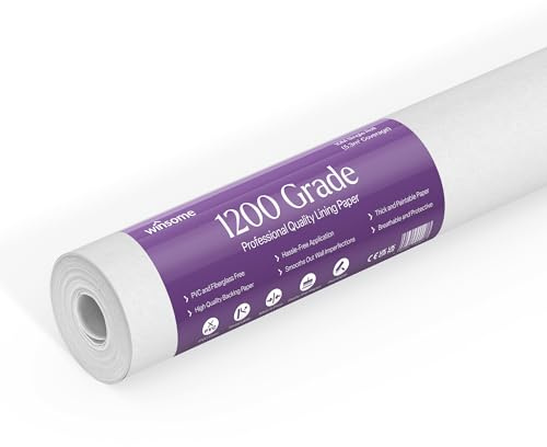 WINSOME 1200 Grade Lining Paper for Walls - Thick Paintable White Wallpaper Suitable for New& Damaged Walls for Paint - Single 10 Metre Roll