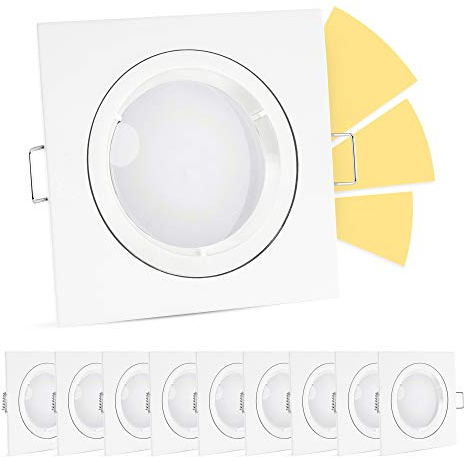 linovum Einbauspot 10er Set weiß eckig GU10 4W warmweiß fourSTEP dimmbar | Zehn Deckenspots weiß eckig - in 4 Stufen dimmbar ohne Dimmer, warmweiß, für Wohnzimmer, Küche & Flur, inkl. GU10 LED