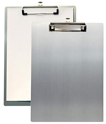 2er Alu Klemmbrett A4 mit gummierter Metalklemme, Schreibbrett DIN A4 mit Aufhängeose, Pad Halter Clipboard - Stabile Aluminum Schreibplatte - Schreibblock 2er Pack in Grau - TKD8025-grey-2x