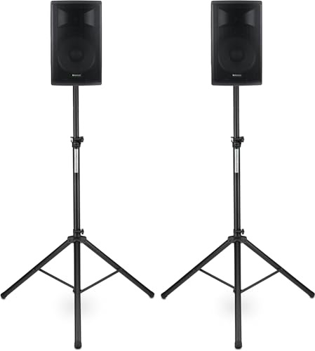 Pronomic E-210 MA Stative Set - 2 aktive 2-Wege Boxen - Leistung: 2X 100 Watt (RMS) - 10 Woofer + 1,0 Kompressions-Treiber - Bluetooth - MP3-Player mit USB/SD - Monitorschräge - inkl. Stative