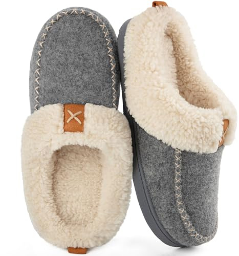 LongBay Damen Hausschuhe Warme Wool-Look mit Memory-Schaum Weiches Sherpa-Futter für Innen & Außen