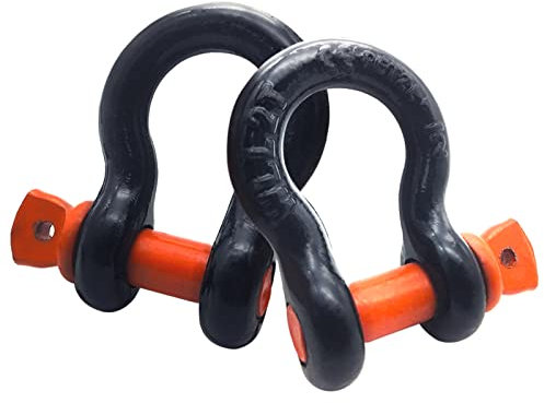 jamgoer Lot de 2 manilles à anneau en D de 1,27 cm pour tout-terrain, capacité de 2 tonnes, résistance maximale de 8 000 kg, anneau en D robuste avec goupille de chape pour récupération de véhicule