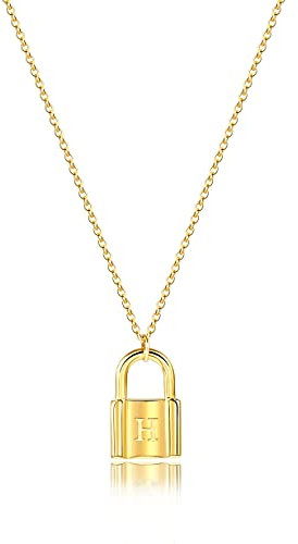 MOMOL Initial Lock Necklace for Women, 18K Gold Plated Stainless Steel Padlock Letter Necklace Personalized Name Neckalce for Girls