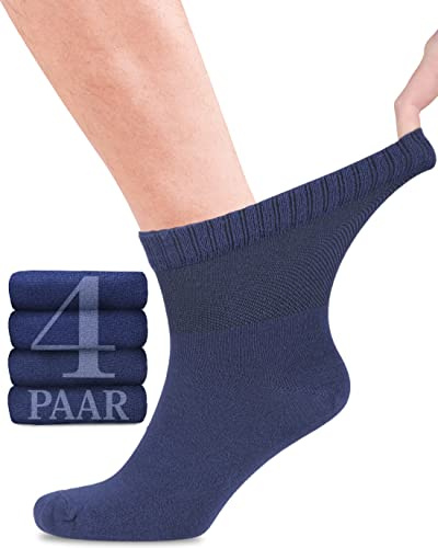 Fiera Besa Diabetikersocken für Herren mit Komfortbund ohne Gummibund, Knöchelhoch, Diabetiker Socken ohne Gummi & ohne Naht, Marineblau, 43-46