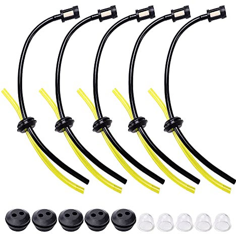 VooGenzek 5 Stück Universal Benzinfilter Kit, Benzinschlauch Dichtung mit Primer Bulb, Benzinfilter Ersatzteile für Freischneider, Trimmer, Mower, Heckenschere
