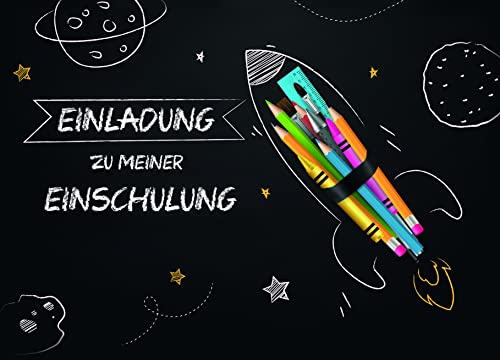 10x Einschulung Einladungskarten Einladung Kinder Mädchen und Jungen 10x15 cm Party Kinder Schulbeginn Schulstart Erstklässler Schulkind Erste Klasse Schulanfang Rakete