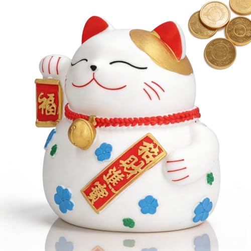 Maneki-Neko Glückskatze Als Spardose, Spardose Sparbüchse, Winkekatze Aus Feinem Porzellan, Glückskatze Figur Keramik Sparschwein, Glücksstatue Spielfigur Büro Zuhause Cafe Dekoration