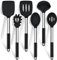 HaWare - Set di 6 utensili da cucina in silicone, con manico in acciaio inox, antiaderente, resistente al calore, facile da pulire e lavabile in lavastoviglie, colore: nero