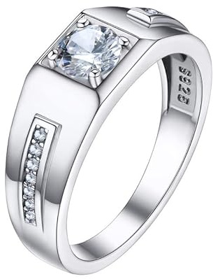 Bandmax Silber Ring Damen Herren Solitär Ring Silber 925 Verlobungsring mit Weißen/Schwarzen Zirkonia Personalisiert Ring Ehering Schmuck Accessoire Ringgröße 52MM bis 69MM