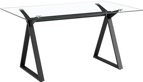 Brigros WeHome - Tavolo da Pranzo Rettangolare con Top in Vetro Temperato, Gambe in Ferro, 150x90x75 cm, Nero