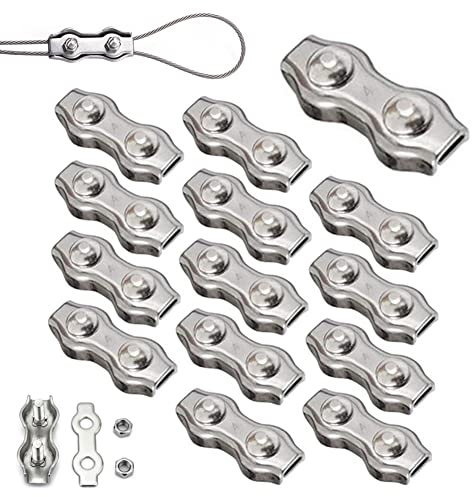 14 Pezzi Morsetto Duplex M4 Morsetti per Fune Metallica Morsetti per Funi Duplex in Acciaio Inossidabile 304 Clip per Fune Metallico per Funi Metalliche Cavi Sartiame da 4 mm