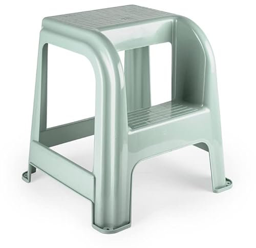 CABLEPELADO Taburete de Plástico Ligero y Apilable, Banqueta Multiusos Con Escalón, Soporta hasta 150Kg, 45.5 cm Altura x 44 cm Ancho, Verde
