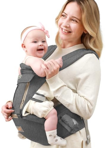 GROWNSY Babytrage, Advanced 6-in-1 Babytrage für Neugeborene ab Geburt, verstellbarer Sitz, Ergonomische Babytrage, Leicht＆Atmungsaktiv - 0-36 Monaten geeignet(Dunkelgrau)