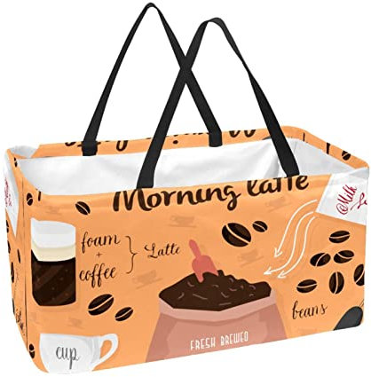 Grand sac utilitaire pliable, réutilisable, sac de courses vintage, motif cuillère à café latte