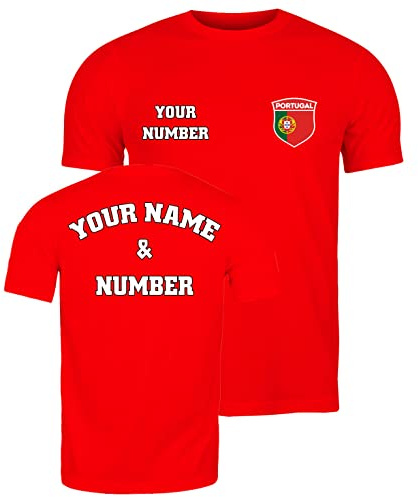 lepni.me Personalisiertes Herren-Fußballtrikot Portugal-T-Shirt| Name und Nummer | Portugiesische Flagge, Abzeichen | Fußball-Europameisterschaft (XL Rot Mehrfarben)