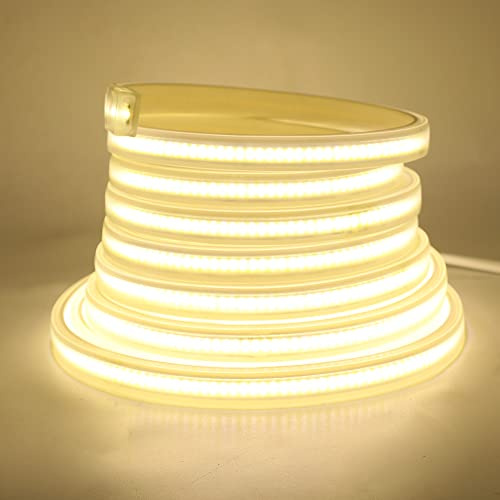 KISUFU 220V COB LED Streifen 10m, 360 LEDs/m FCOB LED Band CRI≥99,Wasserdichte,Superheller, flexibler COB LED Strip Lichtstreifen mit hoher Dichte für DIY-Festival-Dekoration zu Hause, Schlafzimmer