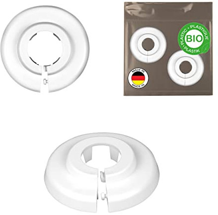 BIO Lot de 2 rosaces simples de tuyau de chauffage, cache tuyau radiateur, 15mm, 18mm, 22mm, rosace robinetterie, plomberie, rosace radiateur, polyéthylène biosourcé, blanc (18mm)