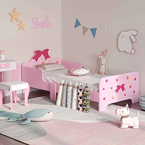 ZONEKIZ Kids Toddler Bed, Safety Rails, Kids Bedroom Furniture for Boys, Girls, Ages 3-6 Years, 143 x 74 x 59cm - Pink