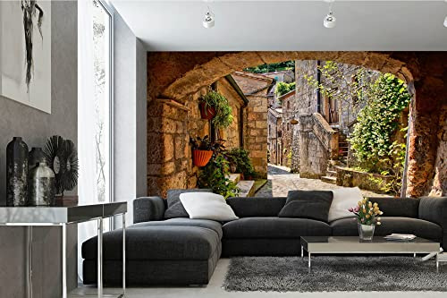 Vlies Fototapete GEWÖLBTE STRAßE IN DER TOSKANA 375 x 250 cm (inkl. Kleister) - Vlies Tapete, Wandtapete, Wandbilder - Tapete für Wohnzimmer Schlafzimmer, Büro, Küche - Montagefertig