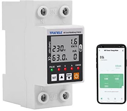 WiFi-Smart-Energiez?hler AC 63A 80-300V WiFi Smart Erdschluss-¨¹ber-/Unterspannungsschutz-Relaisger?t-Schalter-Unterbrecher-Energie-Leistungs-kWh-Messger?t Smart Life 230V, kompatibel mit Alexa Google