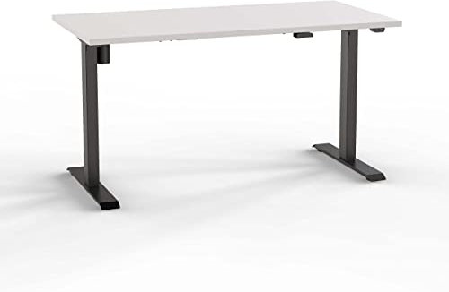 Eigentlich Schreibtisch elektrisch höhenverstellbar von 73,5-123,5 cm, Gestell schwarz, Kufen rechteckig, Ergonomischer Bürotisch, Steh-Sitztisch (Weiß, B 160 x T 80 cm)