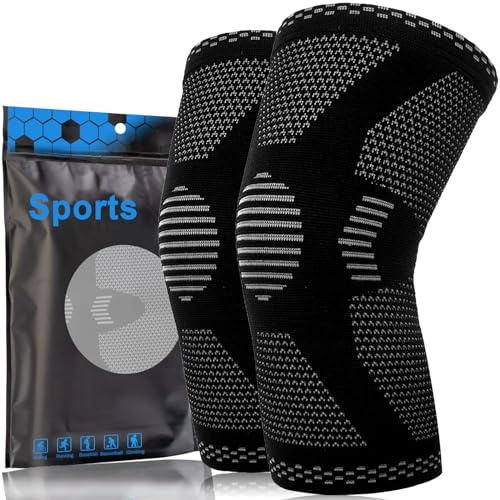 Kniebandage set [2 Pack], Kniestütze für Damen und Männer, Rutschfeste Atmungsaktiv für Kniescherzen Lindert, Laufen, Wandern, Joggen, Gewichtheben, Basketball, Fußball-S
