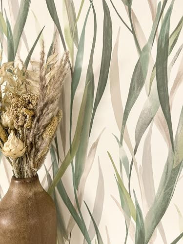 Newroom carta da parati Verdi Piante Tessuto non Tessuto - Moderno Verde muschio Beige Erbe Tropicale