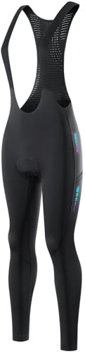 WOSAWE Damen Fahrrad-Trägerhose Winter Thermo Leggings Hohe Taille Elastische Radlerhose Lang mit 4D Gel Polster (Trägerhose Schwarz, XS)