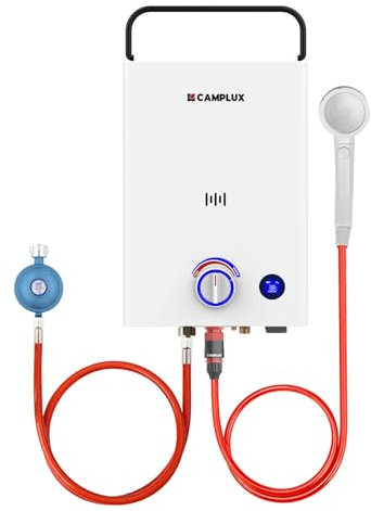 CAMPLUX 10 Liter Gasdurchlauferhitzer mit 3-stufig Verstellbarem Griff F10-DE, LPG, 50mbar, für Campingdusche/Wohnmobilausflug, Serie First