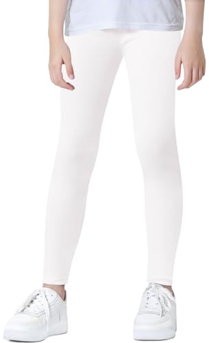 Domee Leggings Algodón Largo Deportivos Pantalones Elásticos Mallas Niña Blanco 8-9 Años (Tamaño de Etiqueta 140)