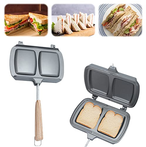 TOWEBOORY Toasted Sandwich Maker, Double Sided Frying Pan Non-Stick Stovetop Toastie Maker with Detachable Handles Camping Toastie Maker for Breakfast Home Outdoors Camping (B)
