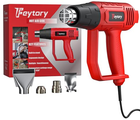 Heat Gun for Painting Stripping, Dual-Temperature 300°C & 600°C, 2000W Electric Hot Air Gun Kit with 4 Nozzle for Remove Paint, Varnish, Crafts, Dissolve Adhesives, Red