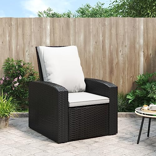 Festnight Sillón Reclinable de Mimbre para Exteriores con Cojines, Sillón Reclinable Jardín, Sofá de Ratán Ajustable Automático, Sillón Exterior Terraza Balcón Patio Butaca Jardín Negro