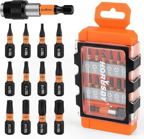 HORUSDY Lot de 14 embouts Torx T5-T40 – Jeu d'embouts de sécurité Torx – Jeu d'embouts Torx de sécurité | Jeu d'embouts de tournevis Torx 1/4