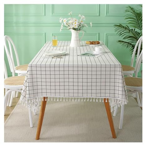 BCughia Tischdecke 140x140CM Quadratisch, Tischdecke Fleckabweisend Polyester Karomuster Tischbedeckung für Küche Esstisch Dekoration, Schwarz und Weiß