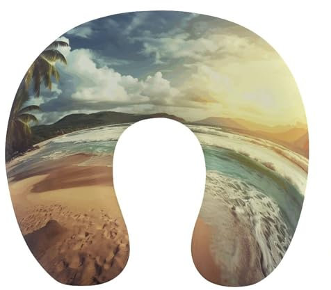 WYUSPGK Reisekissen, Sonnenuntergang am Strand, Nackenkissen, U-förmiges Kissen, Reise-Nackenkissen, Memory-Schaum-Kissen, Flugzeugkissen, tragbares Kissen