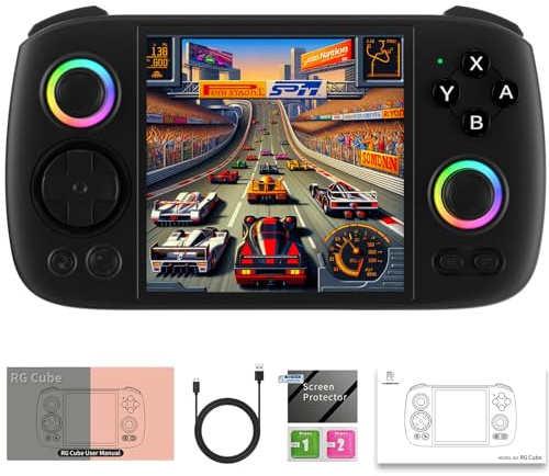 GiipGoop RG Cube Retro Game Console Handheld Game Console Multi-Touch Screen Android 13 System Video Game Console with No Card 5200mAh Battery,High-Speed Fan,16 Million Color RGB Lighting(Black)