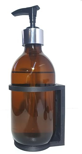 Refillable 300ml single Amber Glass bottle with stylish wall holder.