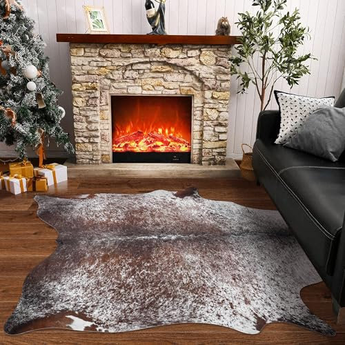 Kuhfell-Teppich, 1,2 x 1,5 m, Kuhfell-Teppich, kleines Rindsleder, direkter Tierdruck, Teppich aus Kuhhaut, westliche Dekoration für Wohnzimmer, Schlafzimmer, Esszimmer