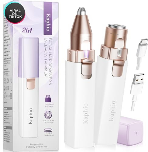 Facial - Removedor de vello de cejas para mujer: recortador de cejas recargable 2 en 1 y afeitadoras faciales para mujeres - Dispositivo eléctrico de depilación sin dolor para cara, cejas (Purple)