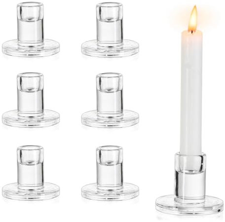 Glas Kerzenständer Teelichthalter Transparent für Stabkerzen und Teelichter Klein Hochzeit Party Weihnachtsdeko Tischdeko Deko (M-6pcs)
