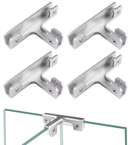 Lyeteung 4 Pezzi 8mm Morsetto in Vetro, Lega di Alluminio Vetro Clip, Supporti per Vetro Regolabili, Clip di Fissaggio in Vetro, Morsetti per Vetro, per Vetri Spessi 3-7 mm, Forma di T