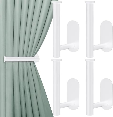 Vorhang-Raffhalter, Metall, selbstklebend, ohne Bohren, L-förmige Vorhanghaken, kein Bohren, Vorhang-Raffhalter für Zuhause, Büro, dekorative Vorhangdekoration (weiß), 4 Stück