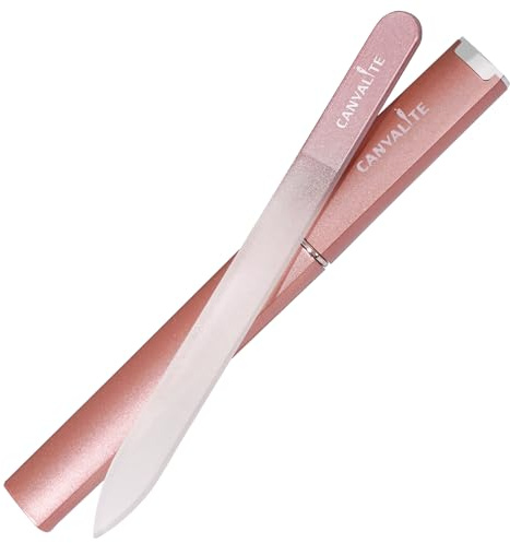 Canvalite Limes à ongles en verre pour ongles naturels, lime à ongles en verre résistant avec étui rigide, cadeau pour femme – Or rose