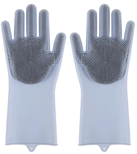 Guantes De Limpieza Guantes de limpieza for lavavajillas, guantes for lavar platos de goma de silicona for el hogar, esponja, herramientas de limpieza de cocina, 3 uds. Para Uso DoméStico(Grey)