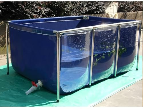 Großer Fischteich aus PVC-Leinwand mit Stahlrahmen, rechteckig, oberirdisch, mit klarem Sichtfenster, faltbarer Wasserspeichertank, 100 x 70 x 61 cm, für den Außenbereich
