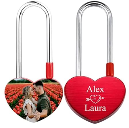 Cadenas personnalisé en forme de cœur avec photo et nom - Cadenas d'amour romantique pour pont ou souvenir de voyage